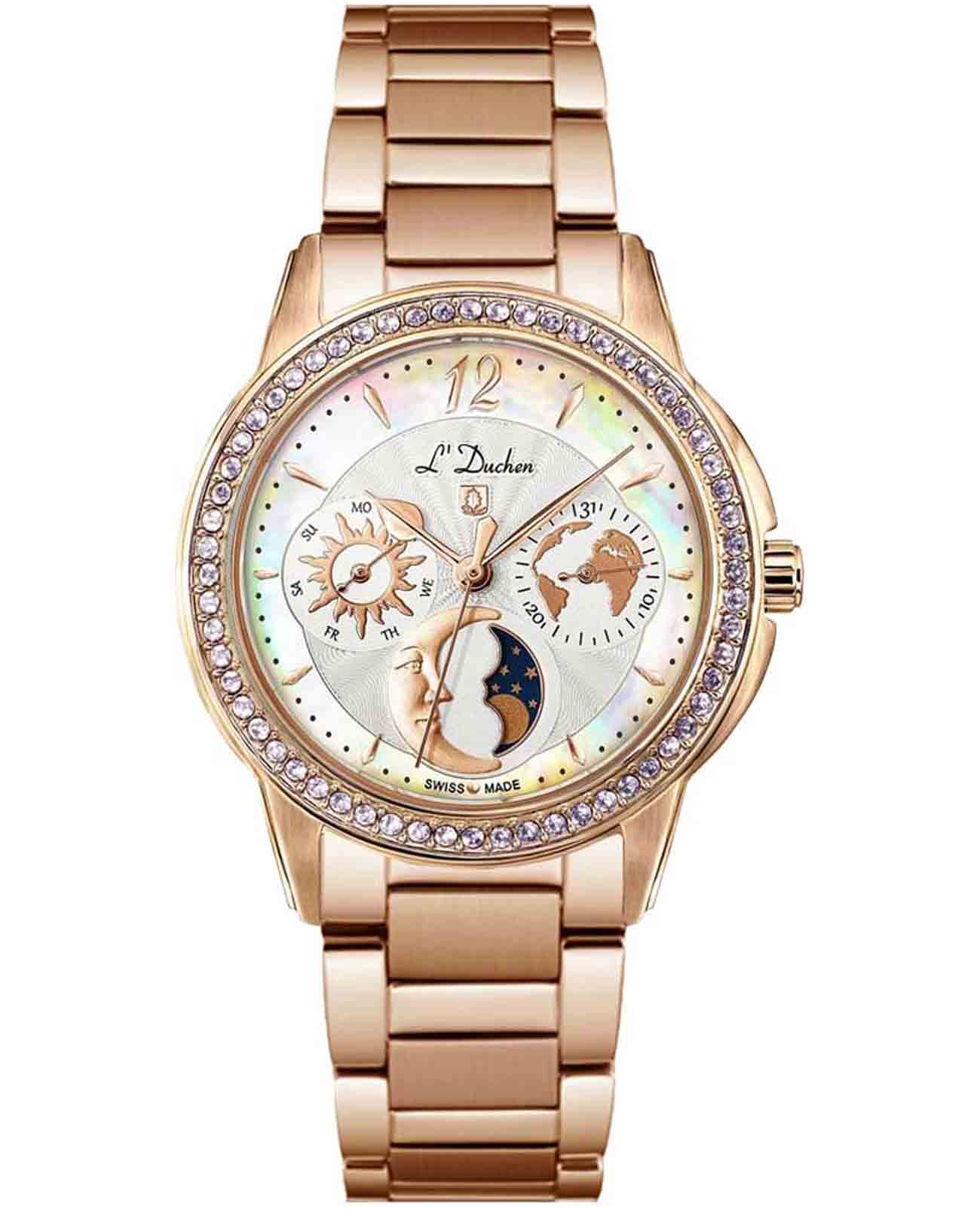 L'Duchen L'Duchen Celeste D 737.40.33  D 737.40.33 кварцевые женские часы перламутровый циферблат, браслет нержавеющая сталь с pvd-покрытием — вид спереди